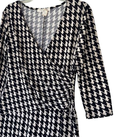 Eva-Picone Dress Flow Wrap Black Houndstooth Print 3/4 Sleeve V Neck Size 16 - Picture 5 of 10